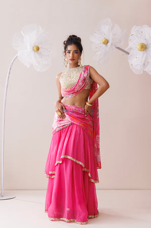 Pink Organza Lehenga Set image 5