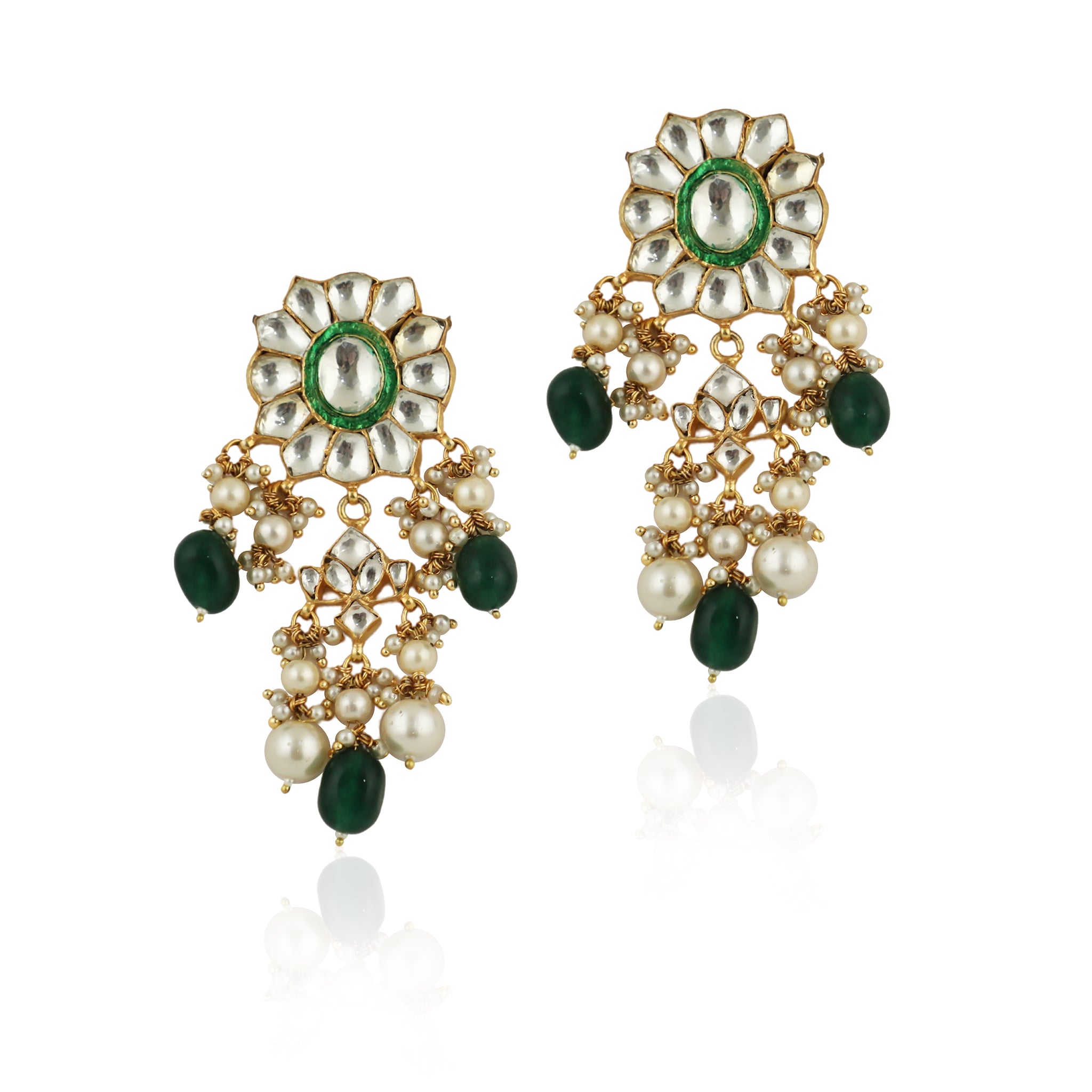 22KT Gold Plated Green Choker Necklace Set image 3