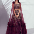 Wine Lehenga Paired With Cape Dupatta image 0