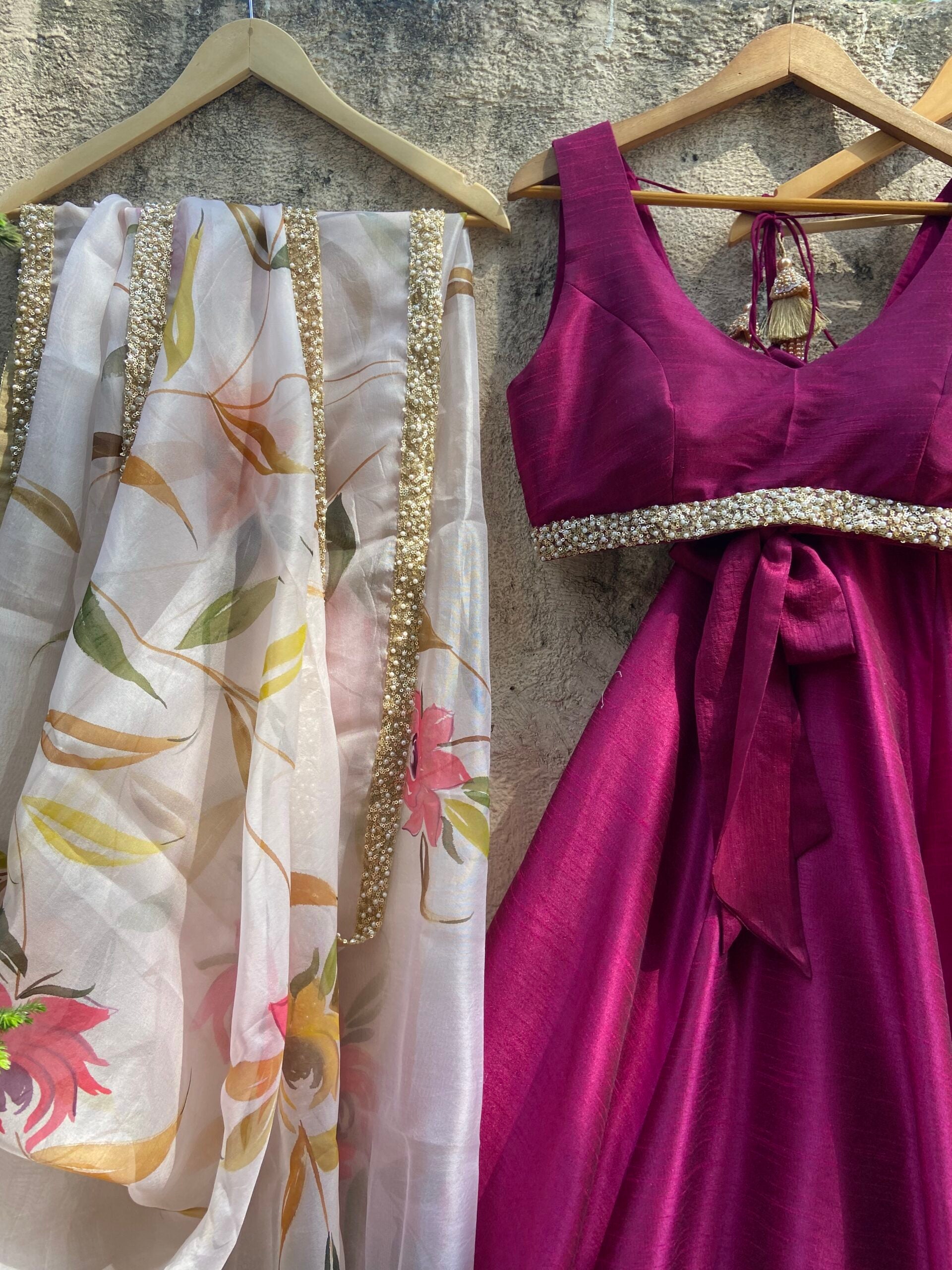 Magenta Lehenga set with Hand-painted Dupatta - S image