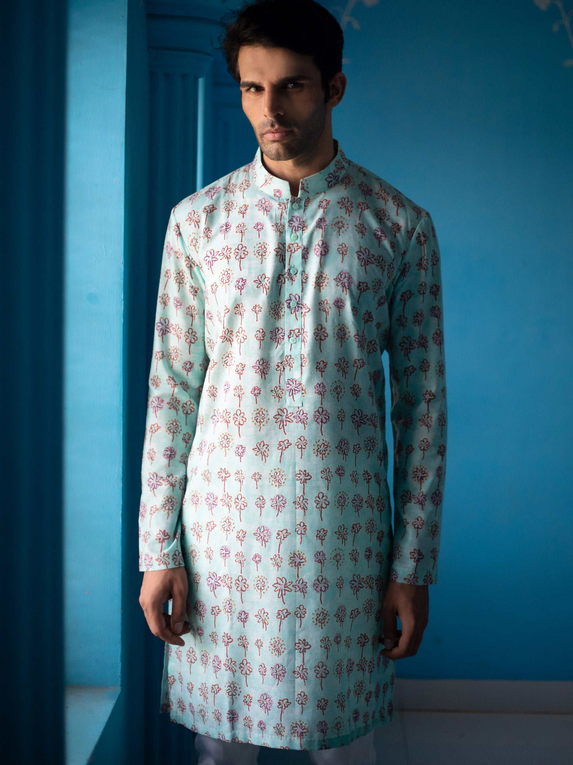 Light Blue Cotton Kurta Set image 1