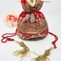 Red Potli Bag with Gold Pearl Tassels image 0