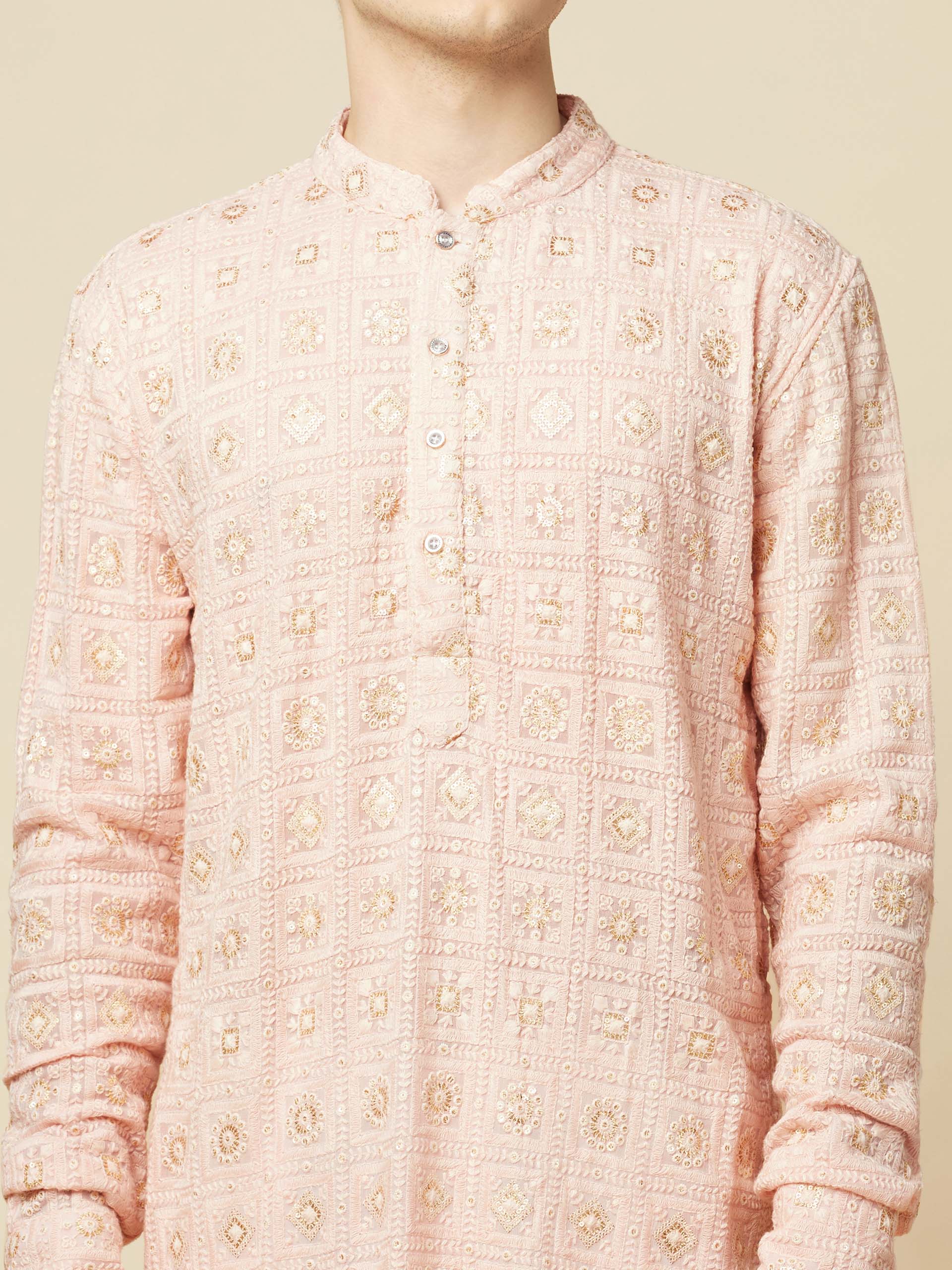 Blush Pink Lucknowi Embroidered Kurta Set image 3