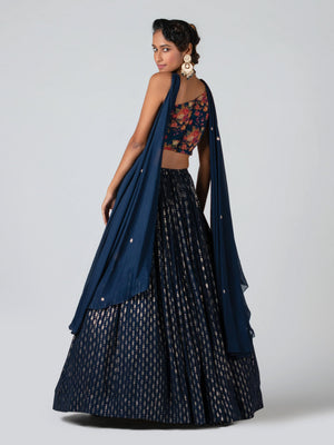 Midnight Blue One Shoulder Lehenga Set image 1