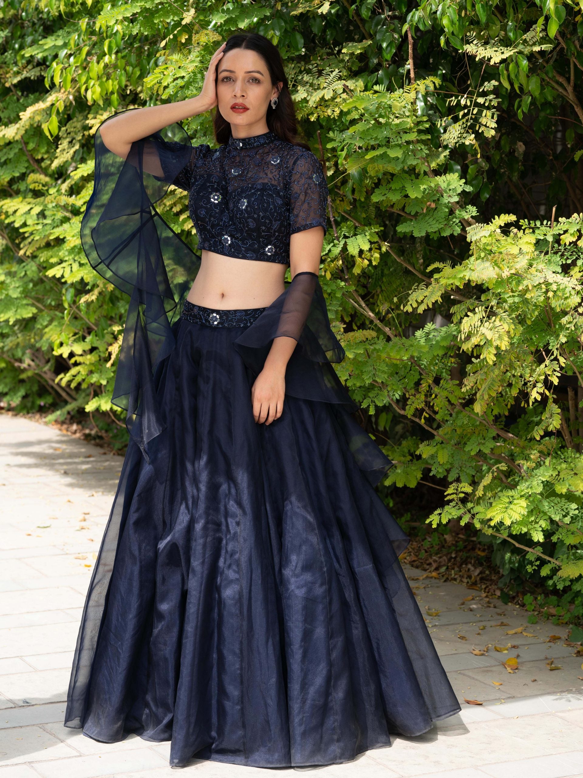 Navy Blue Maheem Organza Lehenga image 1