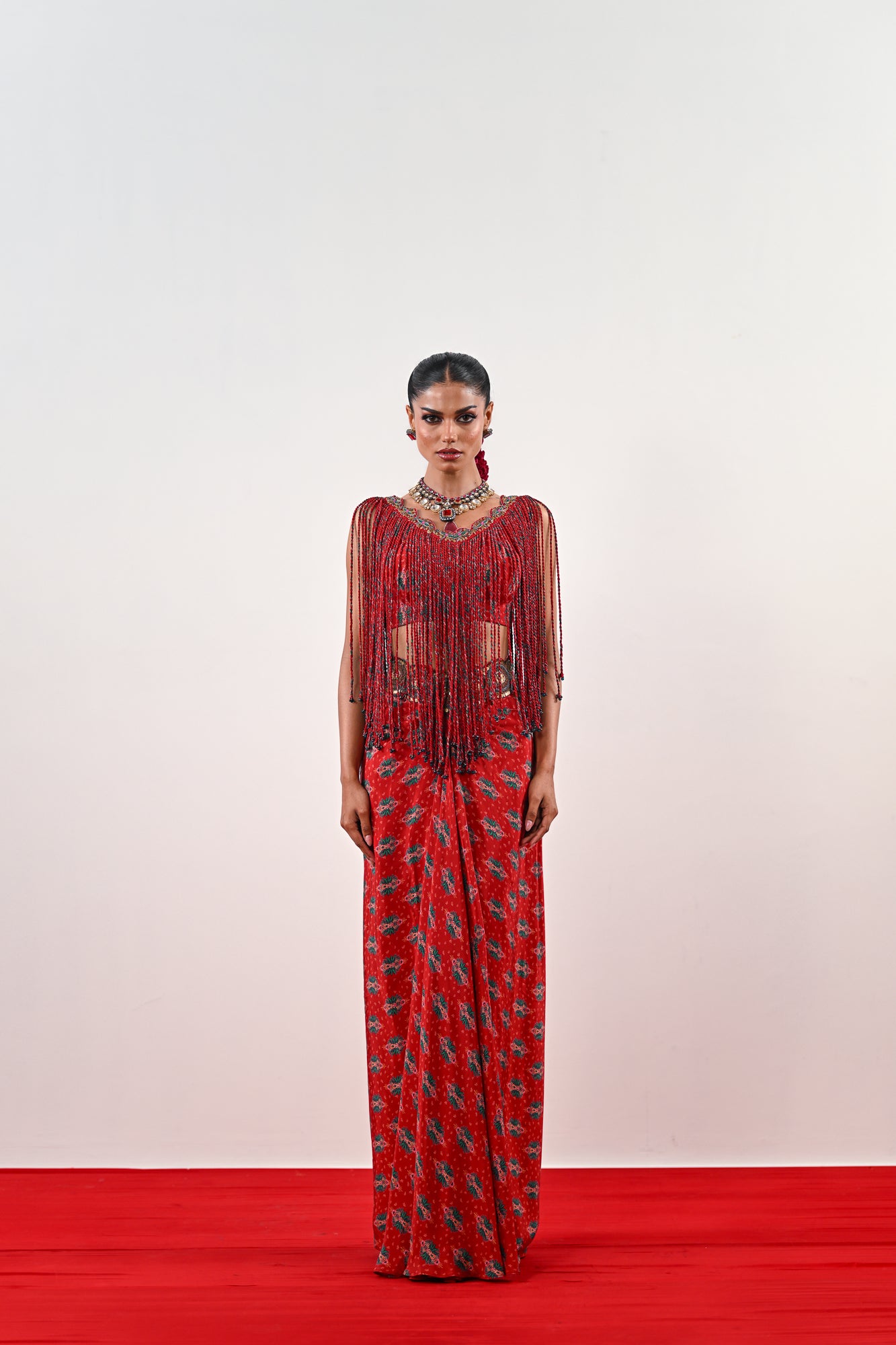 S TASSLE TOP PAIRED WITH PRINTED DHOTI SET - XL image