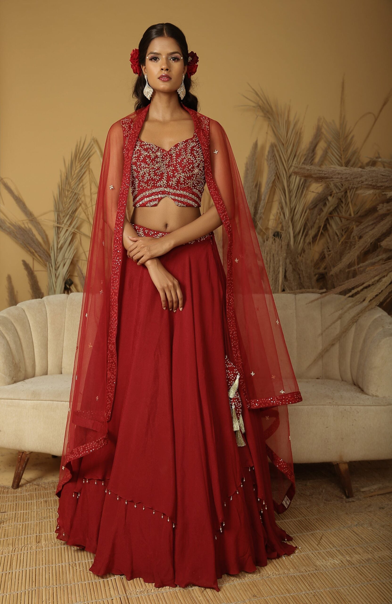 Maroon Georgette Crepe Lehenga Set - S image