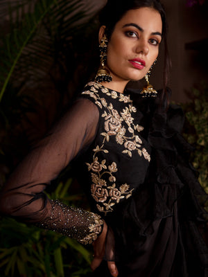 Black Ruffle Pre-Stitched Saree image 2