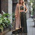 Forest Green Ruffle Lehenga Set image 0