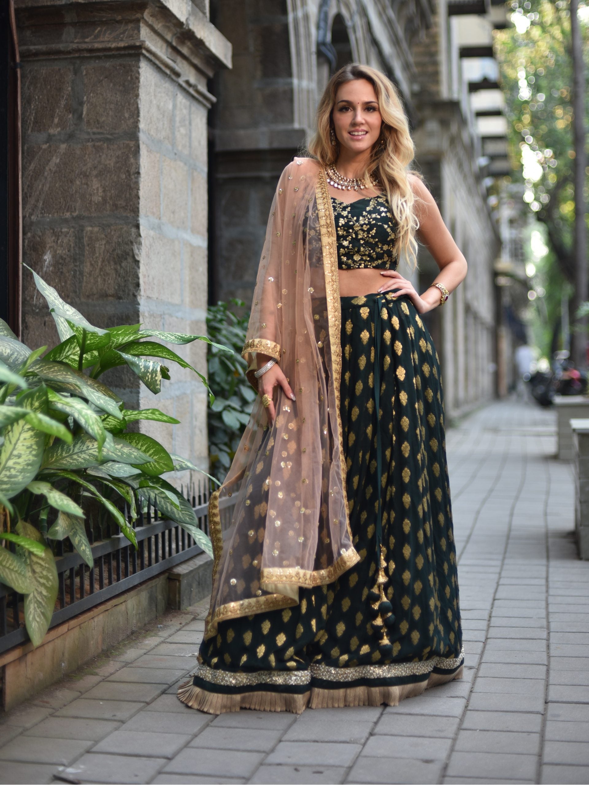 Forest Green Ruffle Lehenga Set image 0