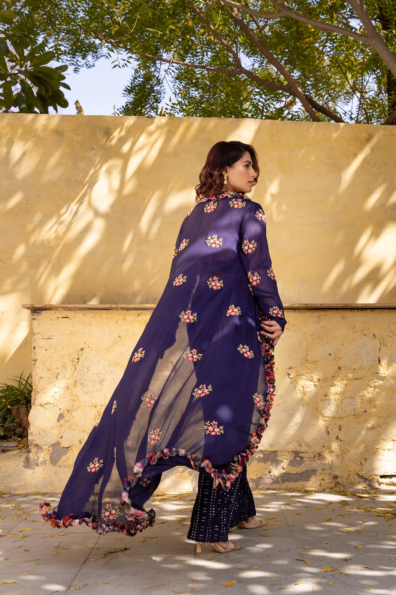 Purple Georgette Embroidered Jacket Set image 4