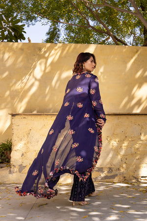 Purple Georgette Embroidered Jacket Set image 4