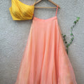 Yellow One Shoulder Blouse with Peach Tulle Skirt image 0