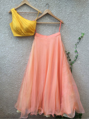 Yellow One Shoulder Blouse with Peach Tulle Skirt image 0