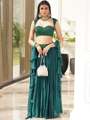 Green Aksha Lehenga Set image 4