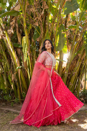 Coral Flair Sleeve Georgette &amp; Net Embroidered Lehenga Set image 5