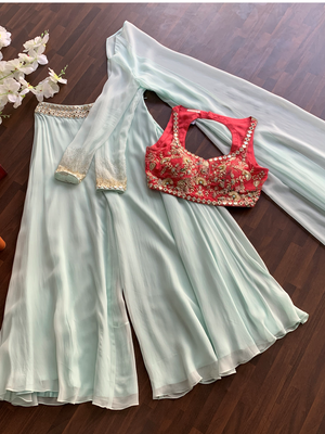 Sea Green And Red Palazzo Set image 2