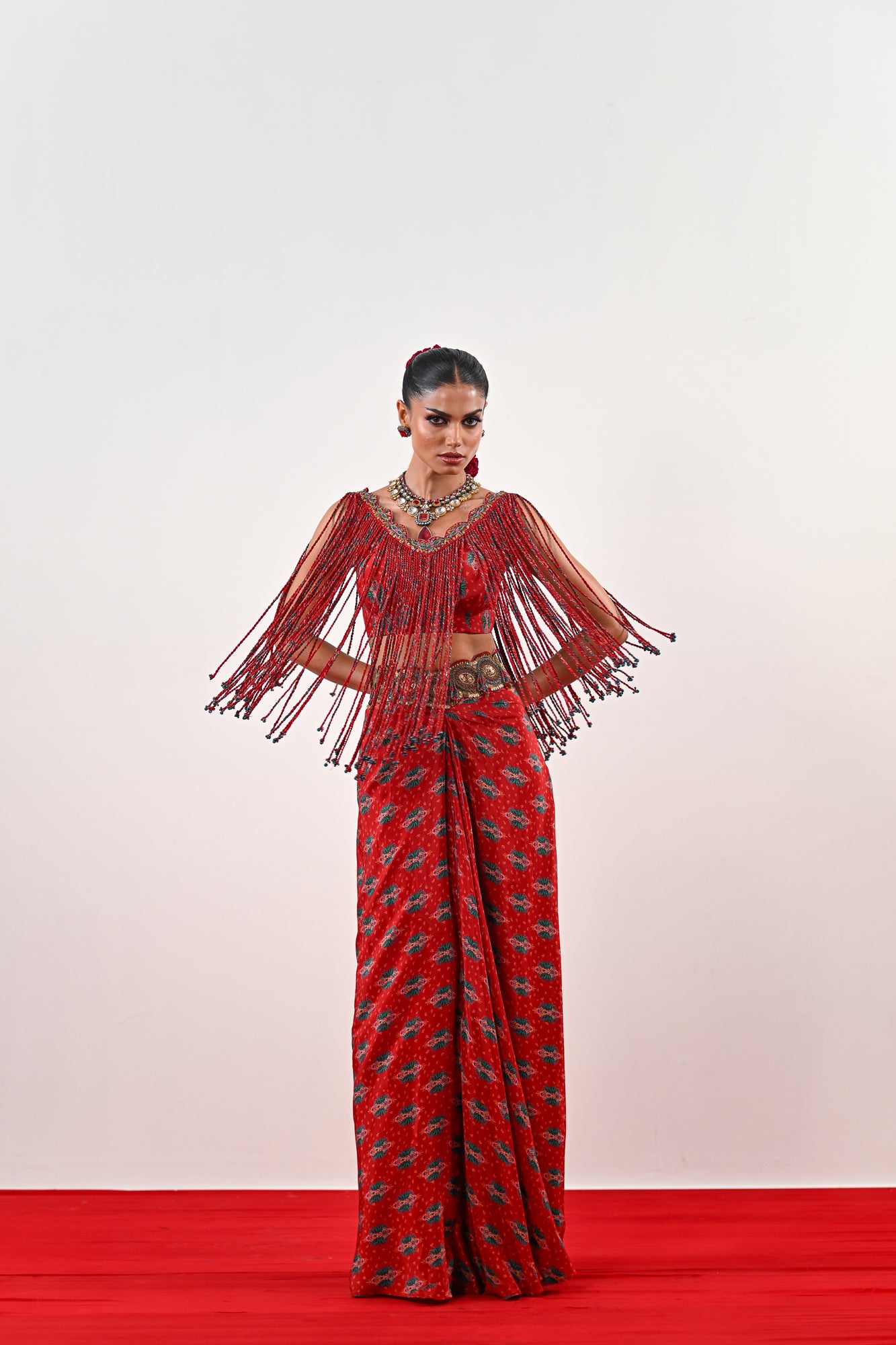 S TASSLE TOP PAIRED WITH PRINTED DHOTI SET image 4