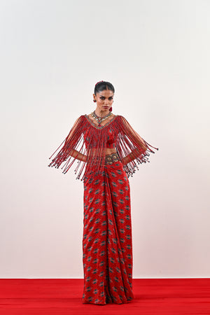 S TASSLE TOP PAIRED WITH PRINTED DHOTI SET image 4