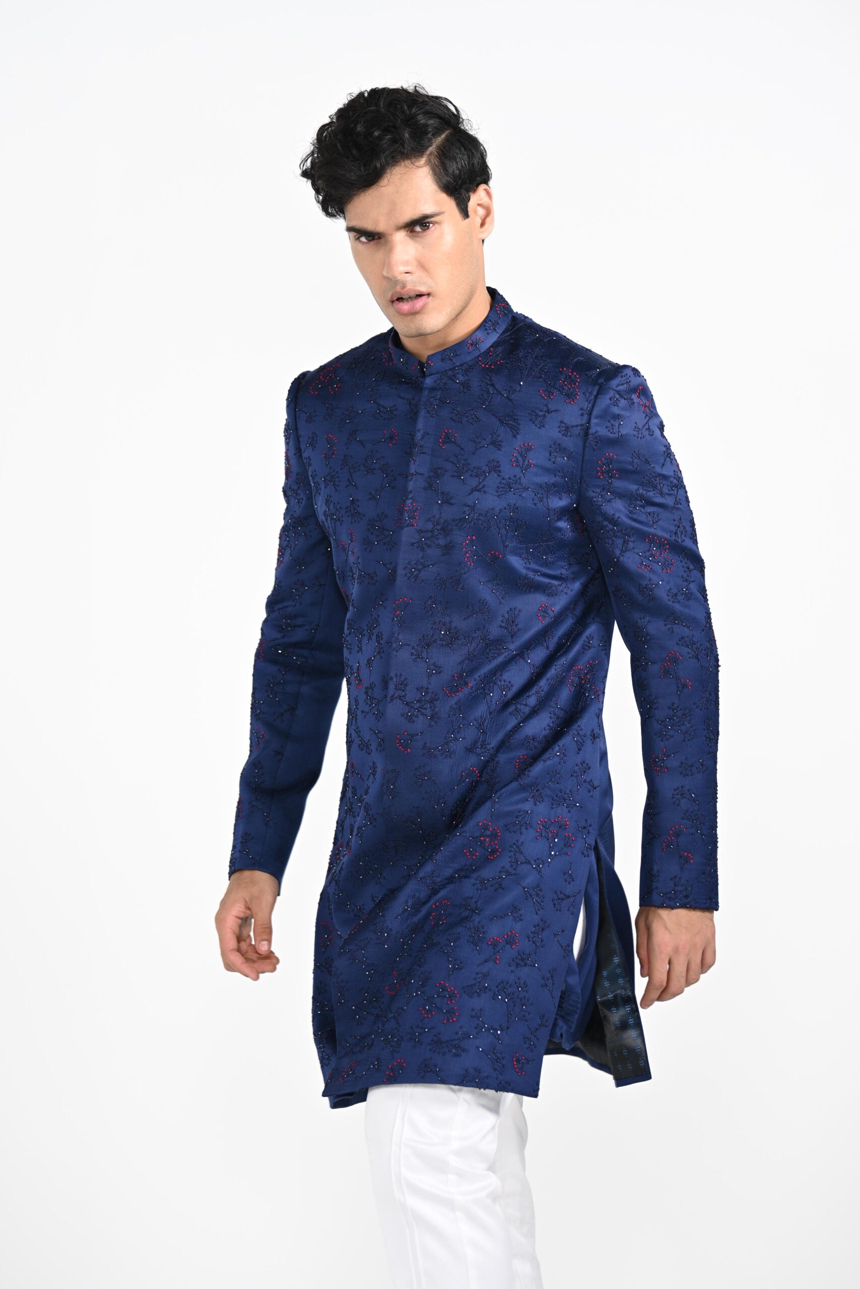 Royal Blue French Knot Achkan Set image 6