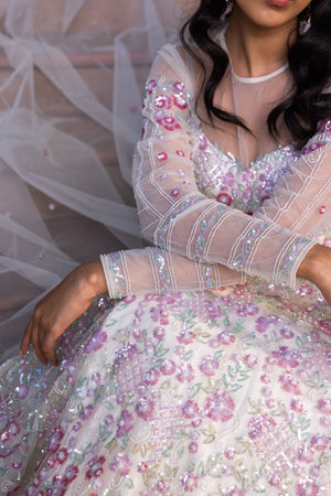 Off-White Net Embroidered Lehenga Set image 4