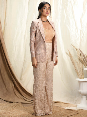 Nude Lace Blazer and Pant Suit Set image 1