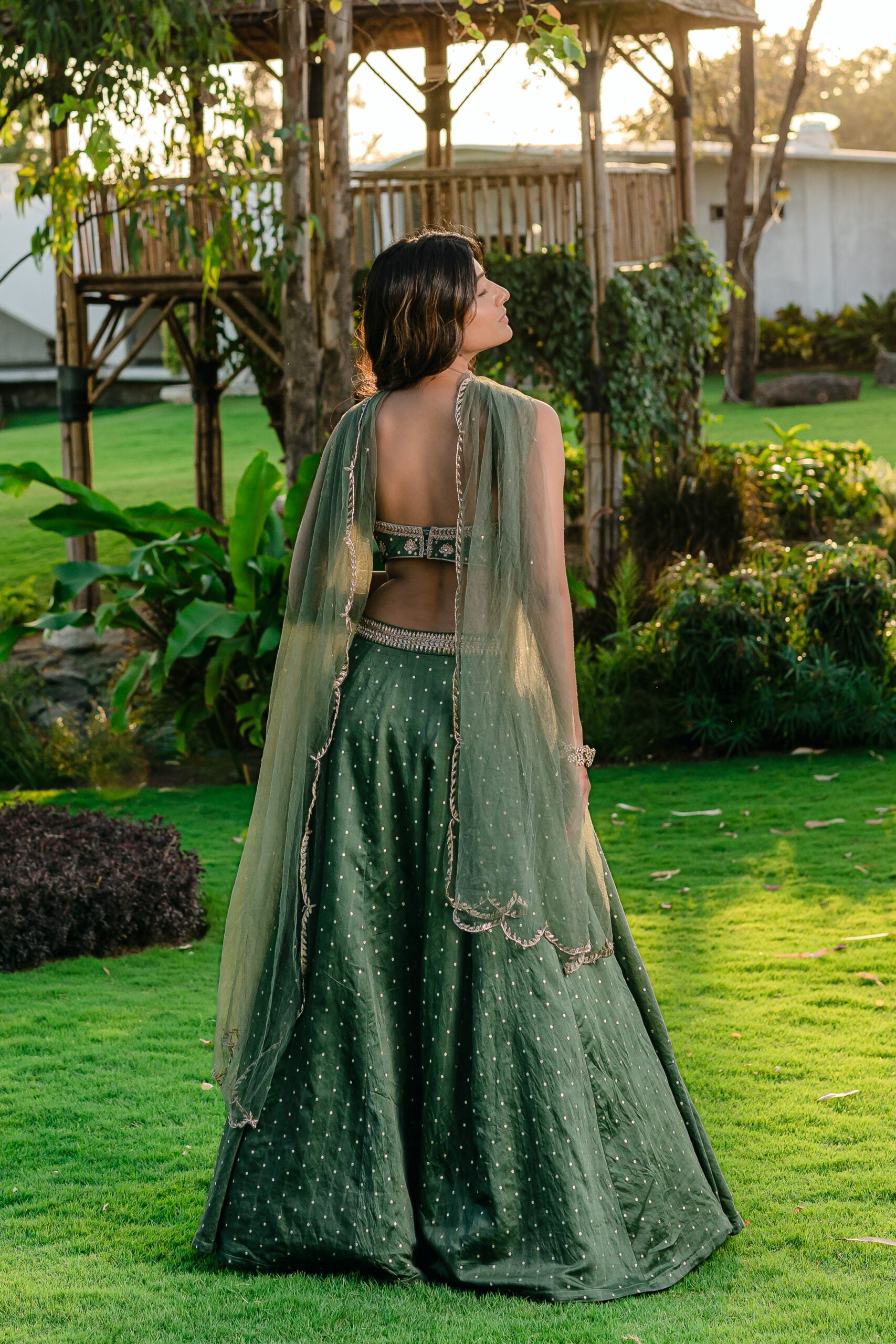 Forest Green Embroidered Lehenga Set image 3