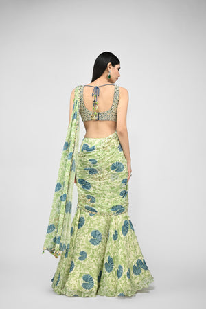 HIGHLIGHTED PRE STICHED PEACOCK SAREE PAIRED WITH BEAD BLOUSE image 5