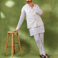 White Jacquard Jacket Kurta Set image 0