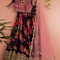 Violet Floral Mirror Lehenga Set with Light Pink Dupatta image 0