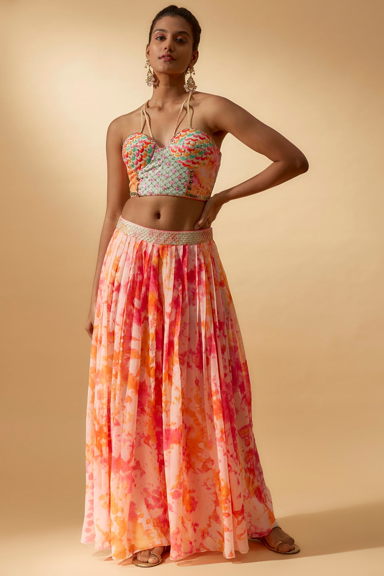 Multi Colored Pure Georgette Tie-Dye Pant Set image 0