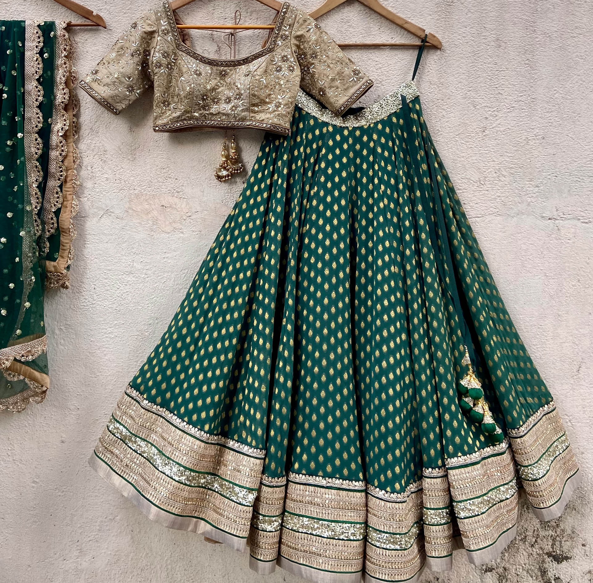 Green and Nude Lehenga Set image 2