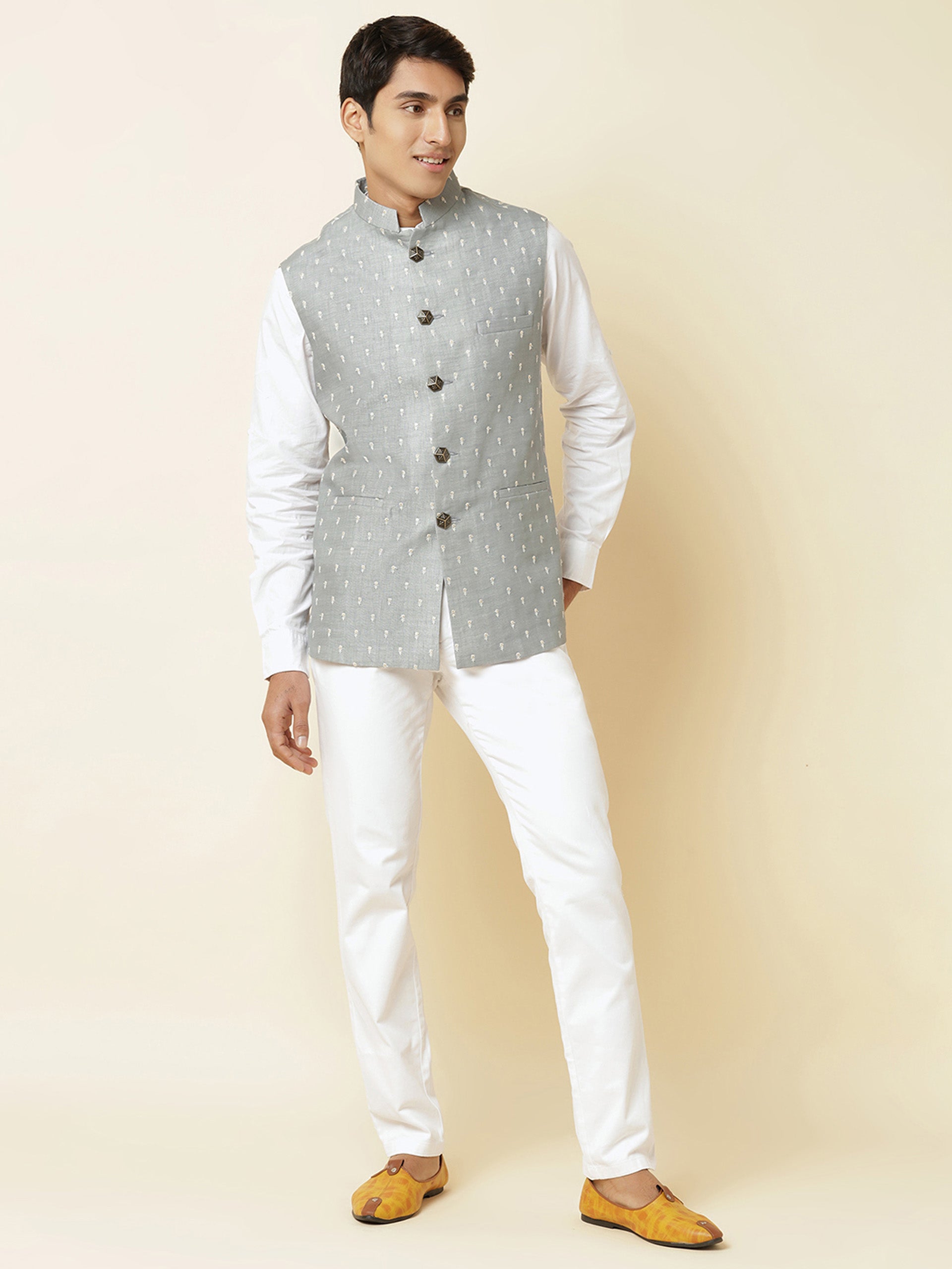 Grey Embroidered Bundi Jacket image 0