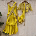 Mustard Ruffled Embroidered Pre-stitched Saree image 0