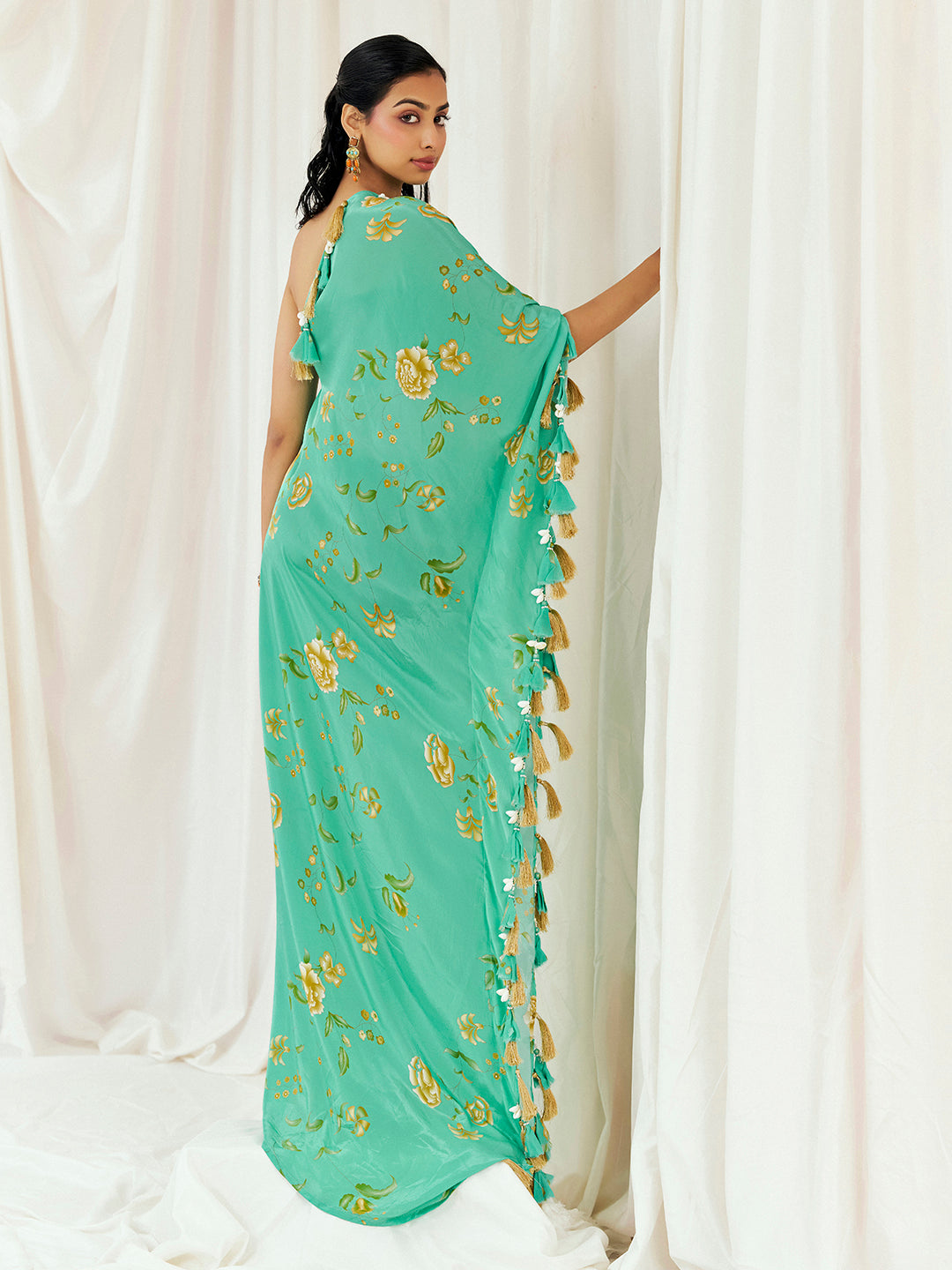 Turquoise Blue Printed Beaded Kaftan image 1