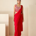 Red Pre-Drape Saree Ensemble image 0