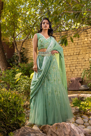 Light Green Saree Set - Custom image