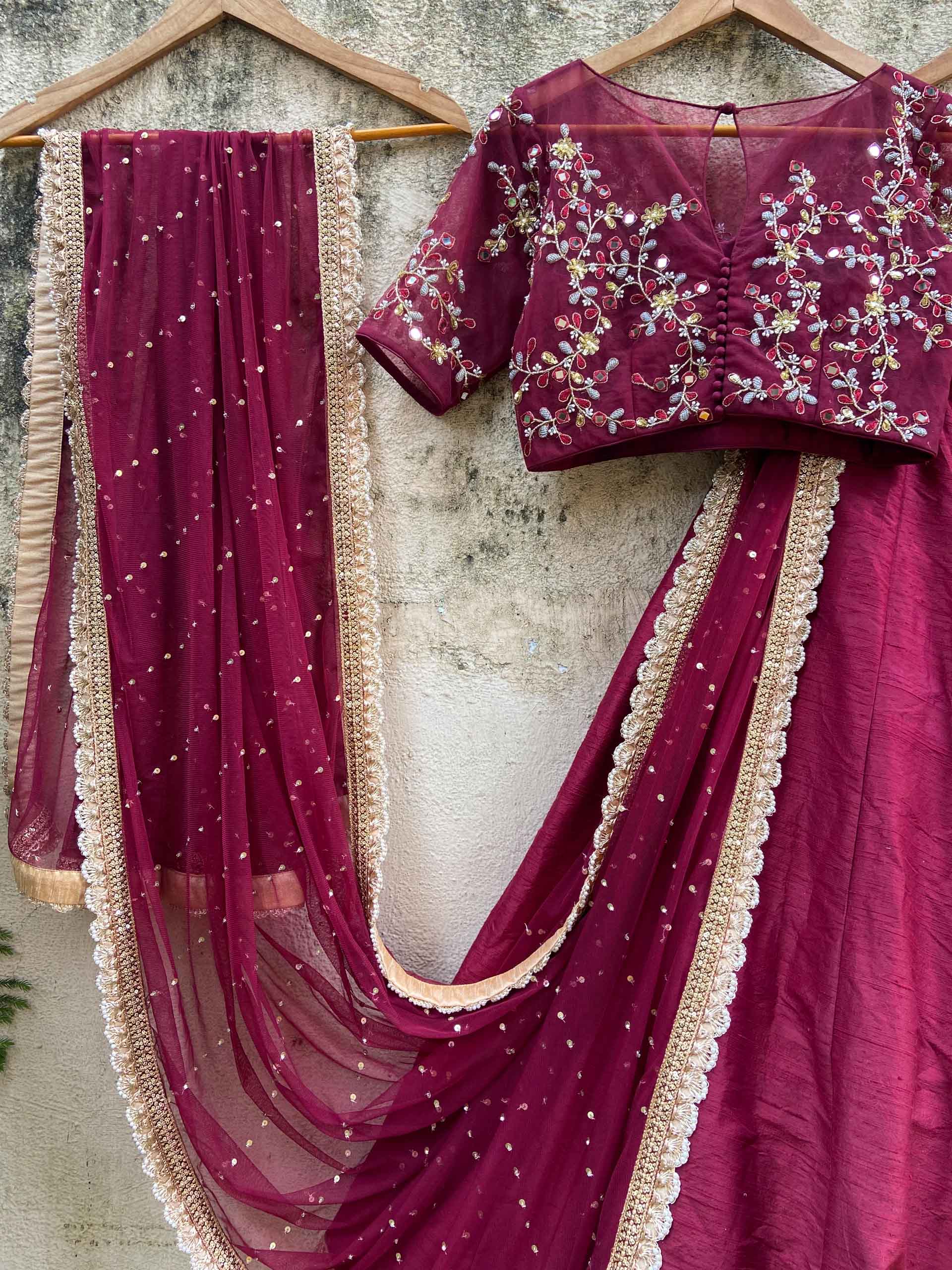Burgundy Embroidered Lehenga Set image 2