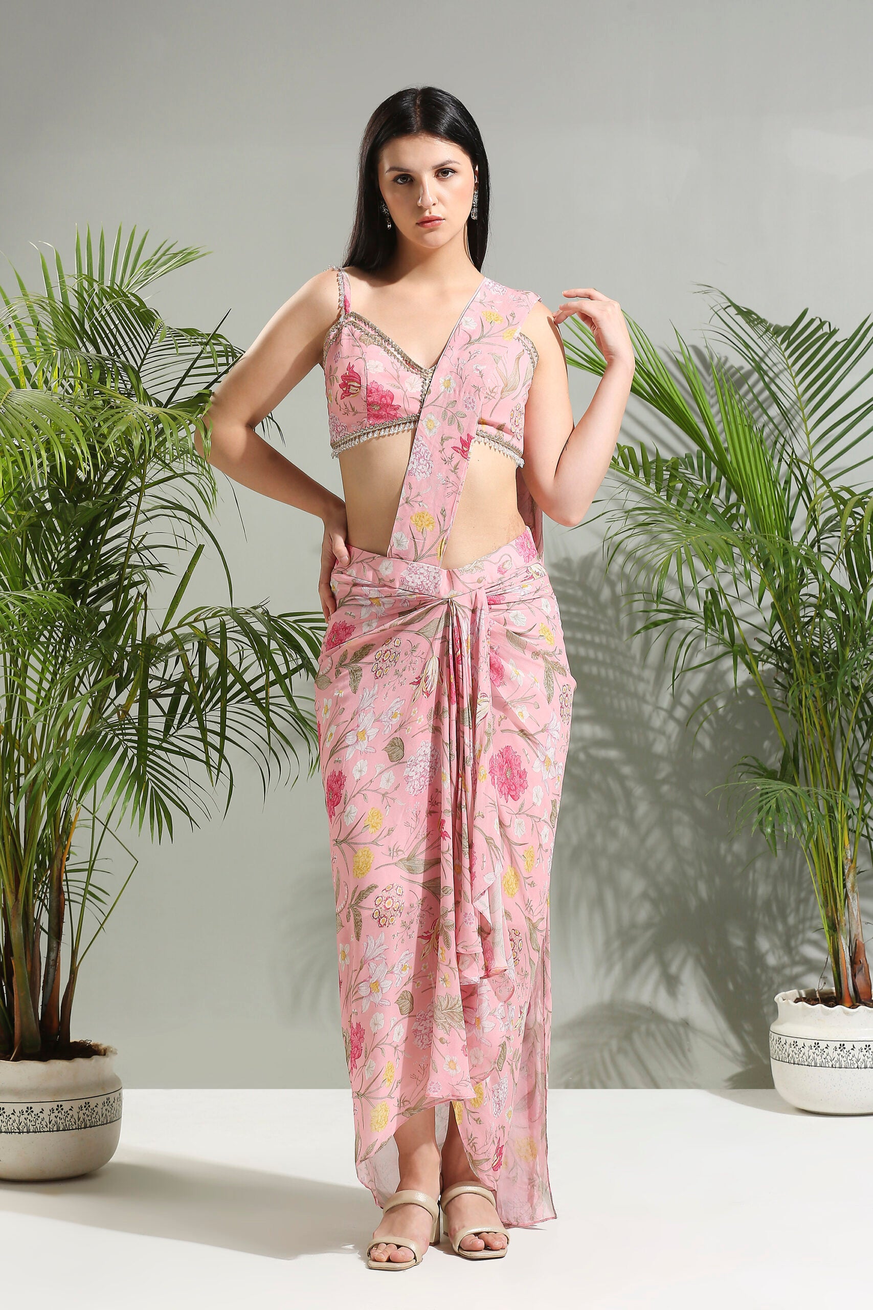 Blush Pink Slit Saree - XL image