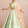 Mint and Peach Color Block Lehenga Set image 0
