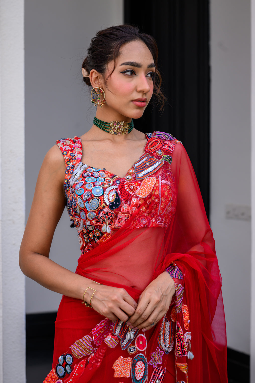 Dawn Highlighted Applique Saree Paidwan with Highlighted Blouse image 5
