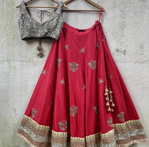 Red and Gold Bridal Lehenga Set image 1