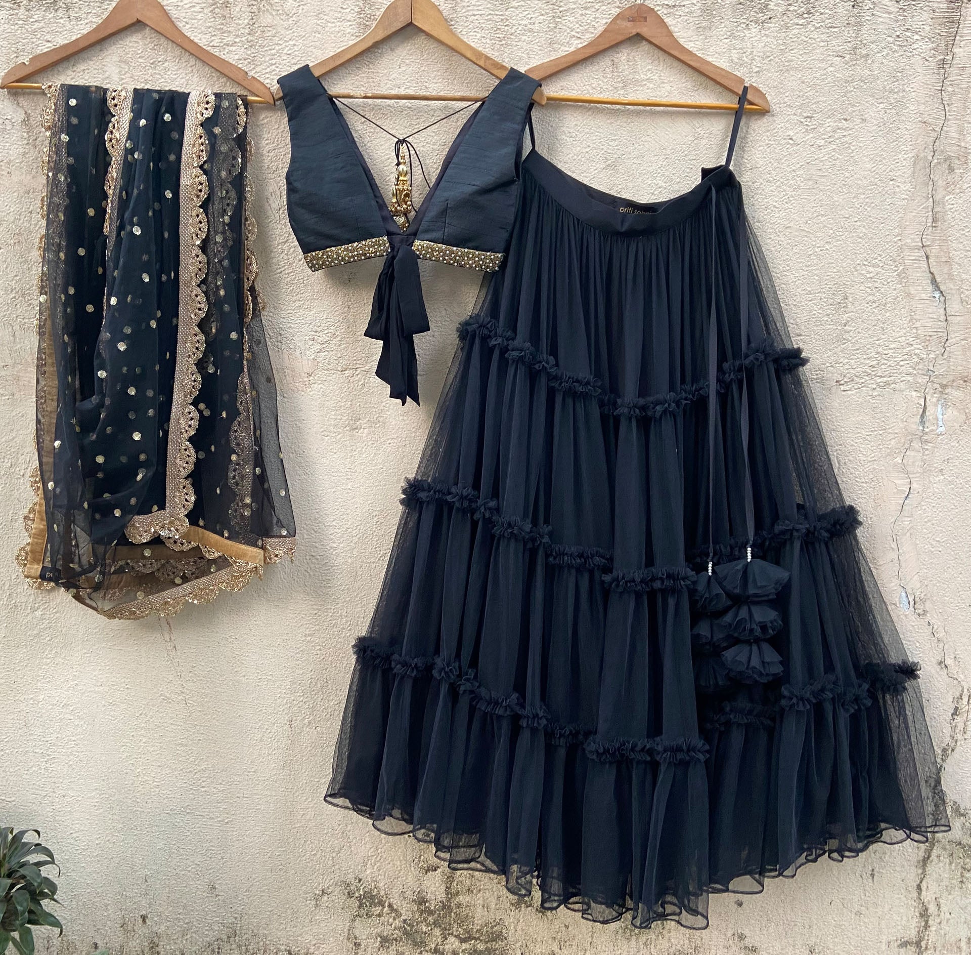 Black Tier Ruffle Lehenga Set image 2