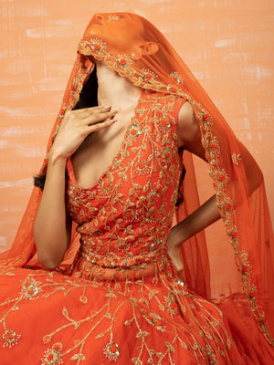 Orange Bridal Co-Ord Lehenga Set image 3