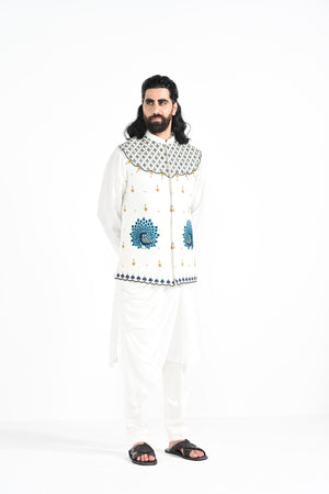 Rajasthani Peacock Work Nehru With a Drape Kurta Set - S image