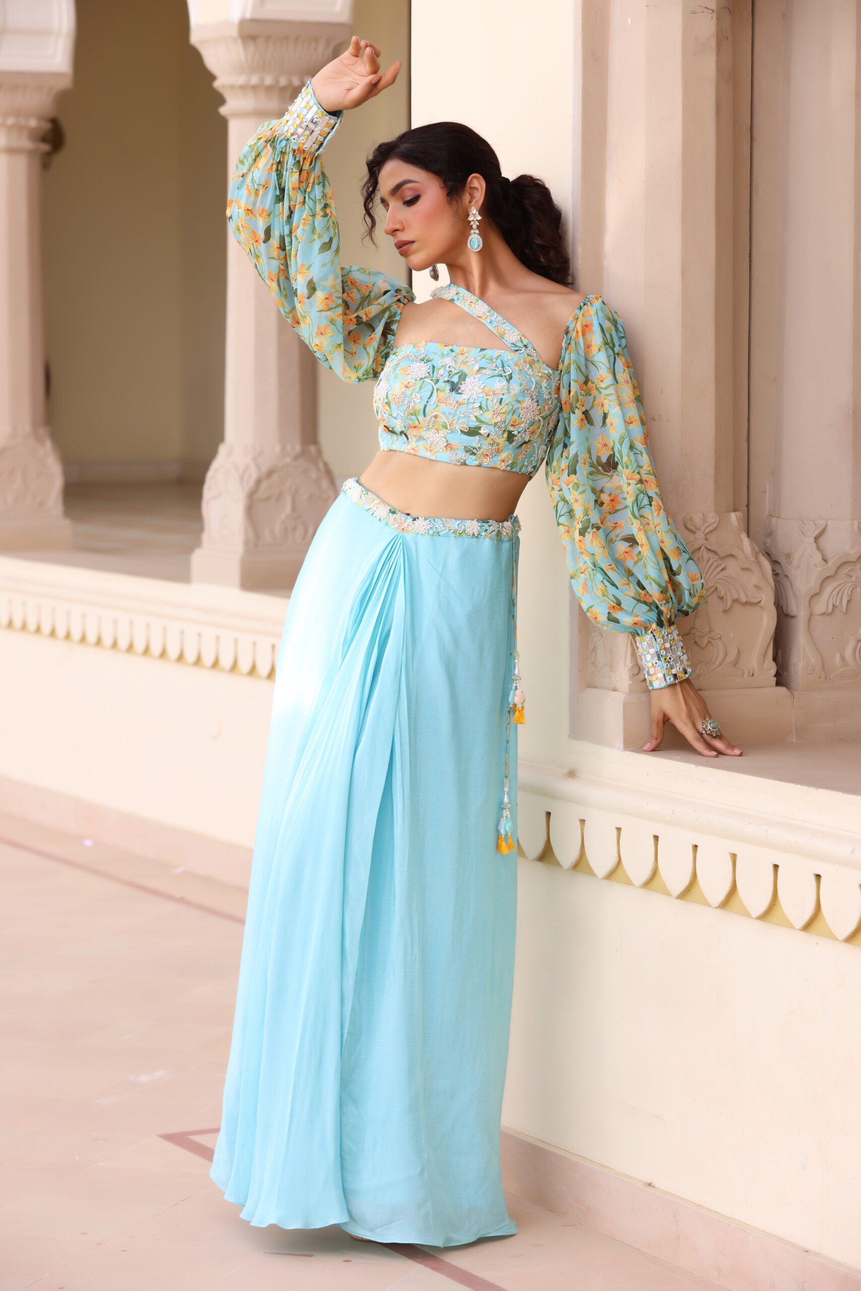 Embroidered Drape Skirt Set image 7