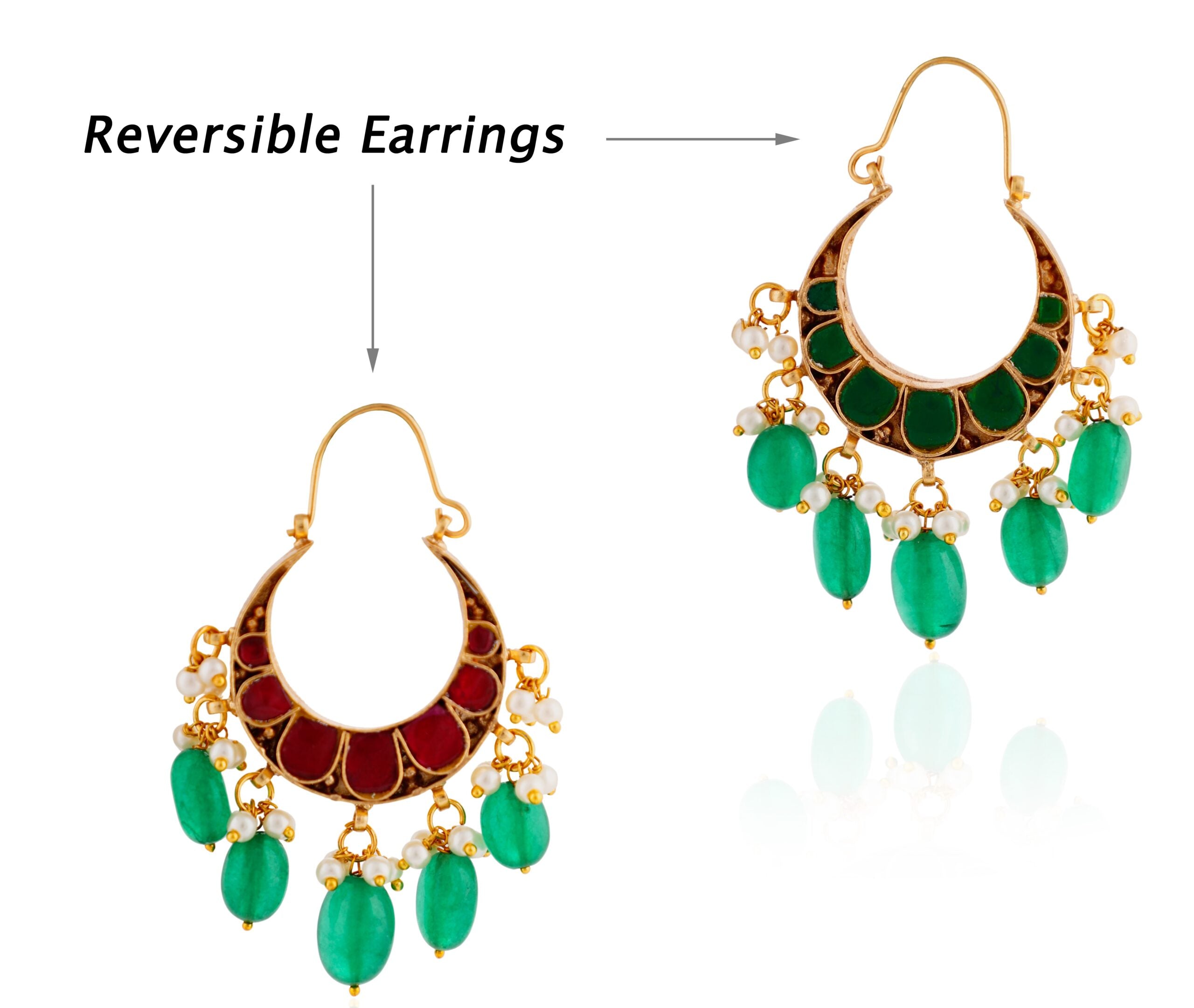 Traditional Gold Plated Green Bead Earrings image 0