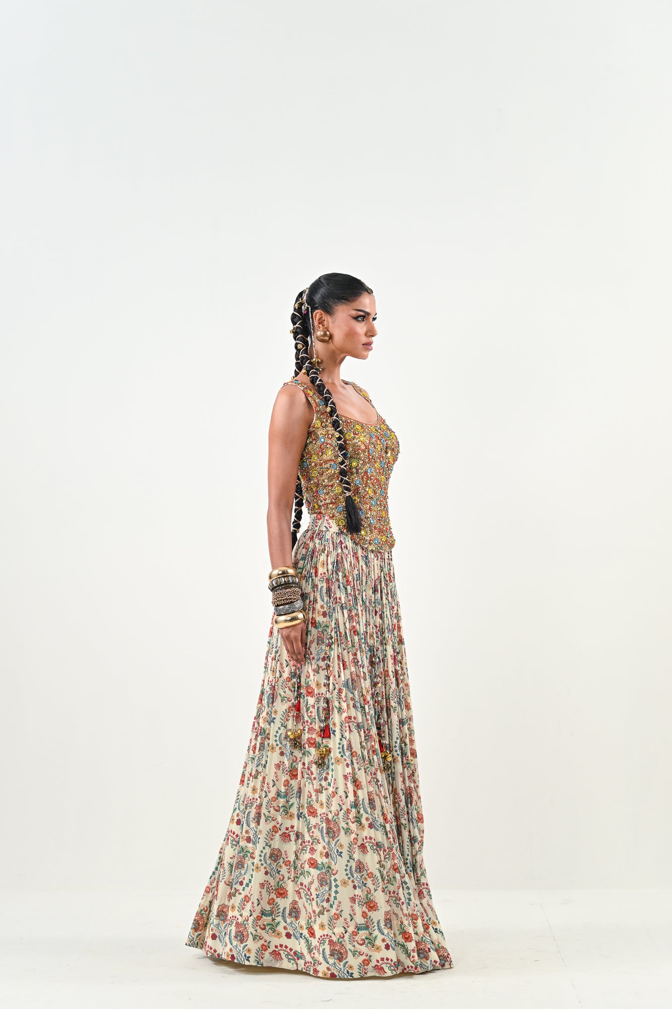IB LEHENGA WITH EMBROIDERED TASSLE BLOUSE image 3
