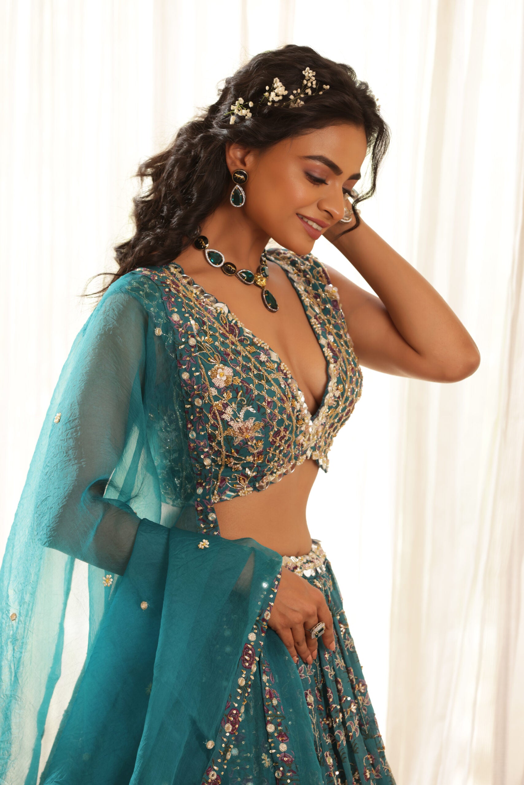 Embroidered Chiffon Lehenga image 17