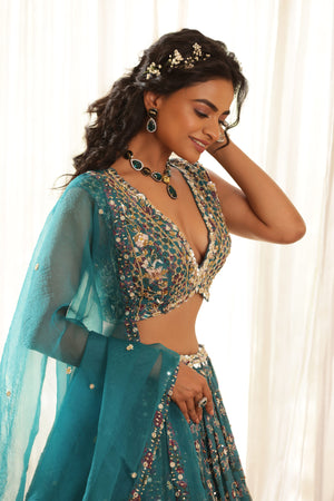 Embroidered Chiffon Lehenga image 17